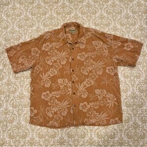 Paradise Coves Men's Hawaiian Dress Shirt Short Sleeve Peach Color 100% Silk